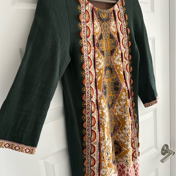 Anthropologie Knitted and Knotted Beaded Dress Green Yellow Size XS Peti… - Picture 6 of 16
